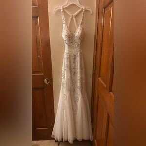 Sean Collection White and Silver Embellished Prom Dress